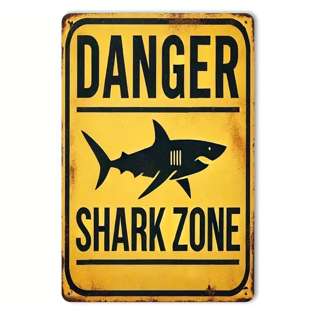 [BF-DSZ-YL] Box-Fish Letrero de Metal Danger Shark Zone