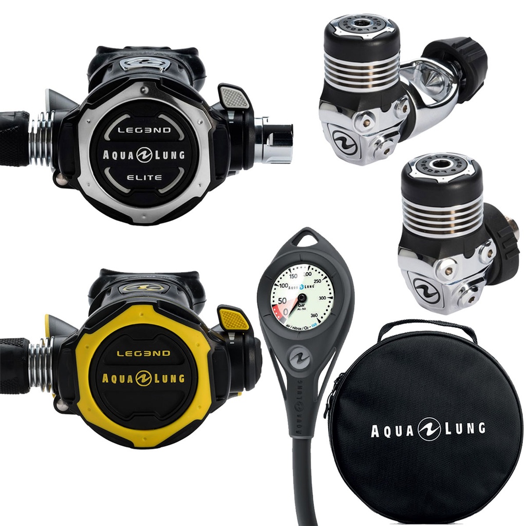 Aqualung Pack Regulador Legend Elite DIN con Octopus Bolsa Manómetro SPG